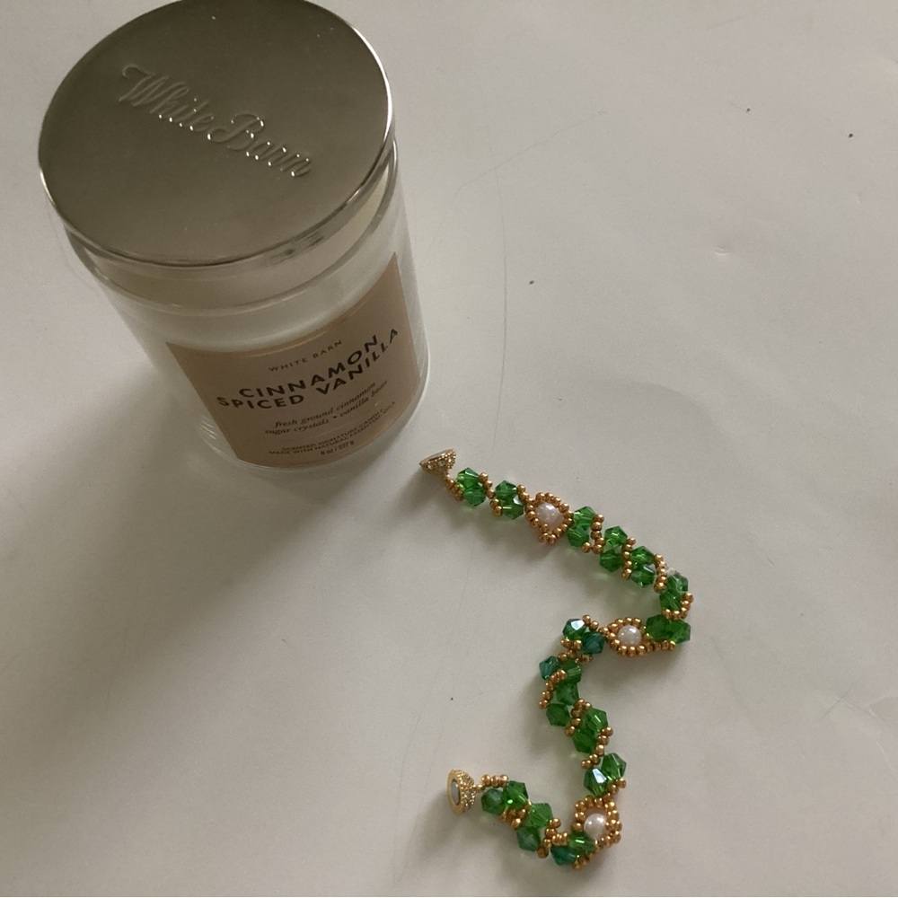 Green and Gold Beaded Bracelet
